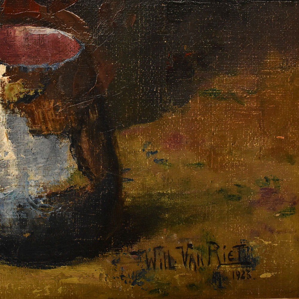 QF771 9a antique floral painting flower oil still life XIX